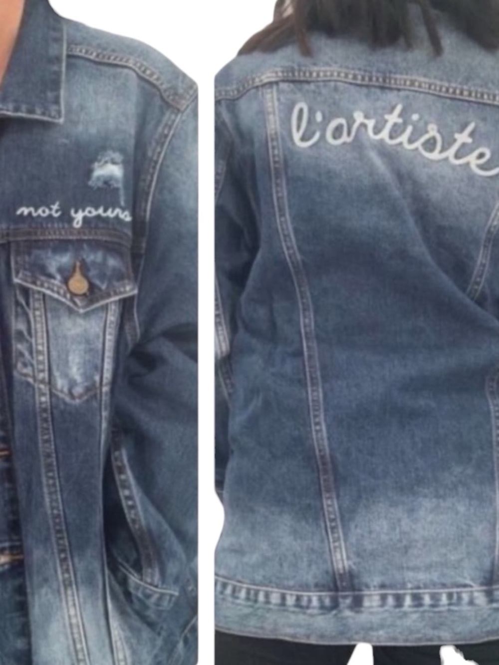 🆕 FREE PEOPLE - Sandrine Rose Oversized Denim Jacket “not yours” “l’artiste"
